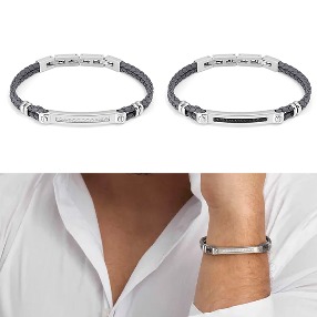노미네이션 팔찌 MANVISION (맨비전) Bracelet in stainless steel CZ Grey Synthetic leather 133002 (택1)